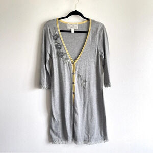 Nick & Mo Anthropologie knit cardigan sweater floral embroidered lace grey small